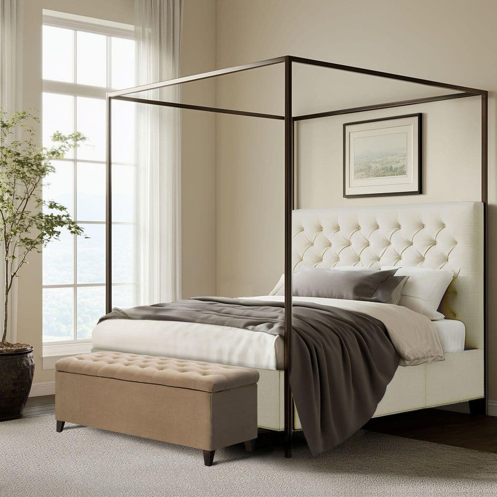Sand Tufted Top Birch Storage Bench with Graduated Legs