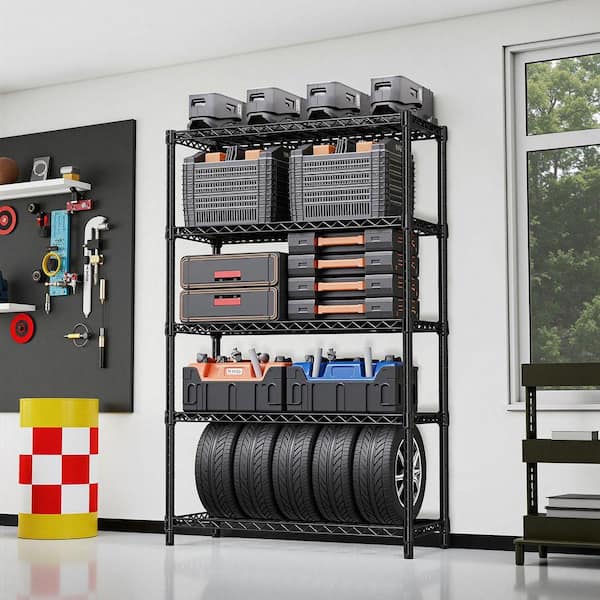 5-Tier Utility Shelving Unit Steel Organizer Wire Rack for Home, Kitchen, Office, Garage, 1750 lbs. Capacity in Black