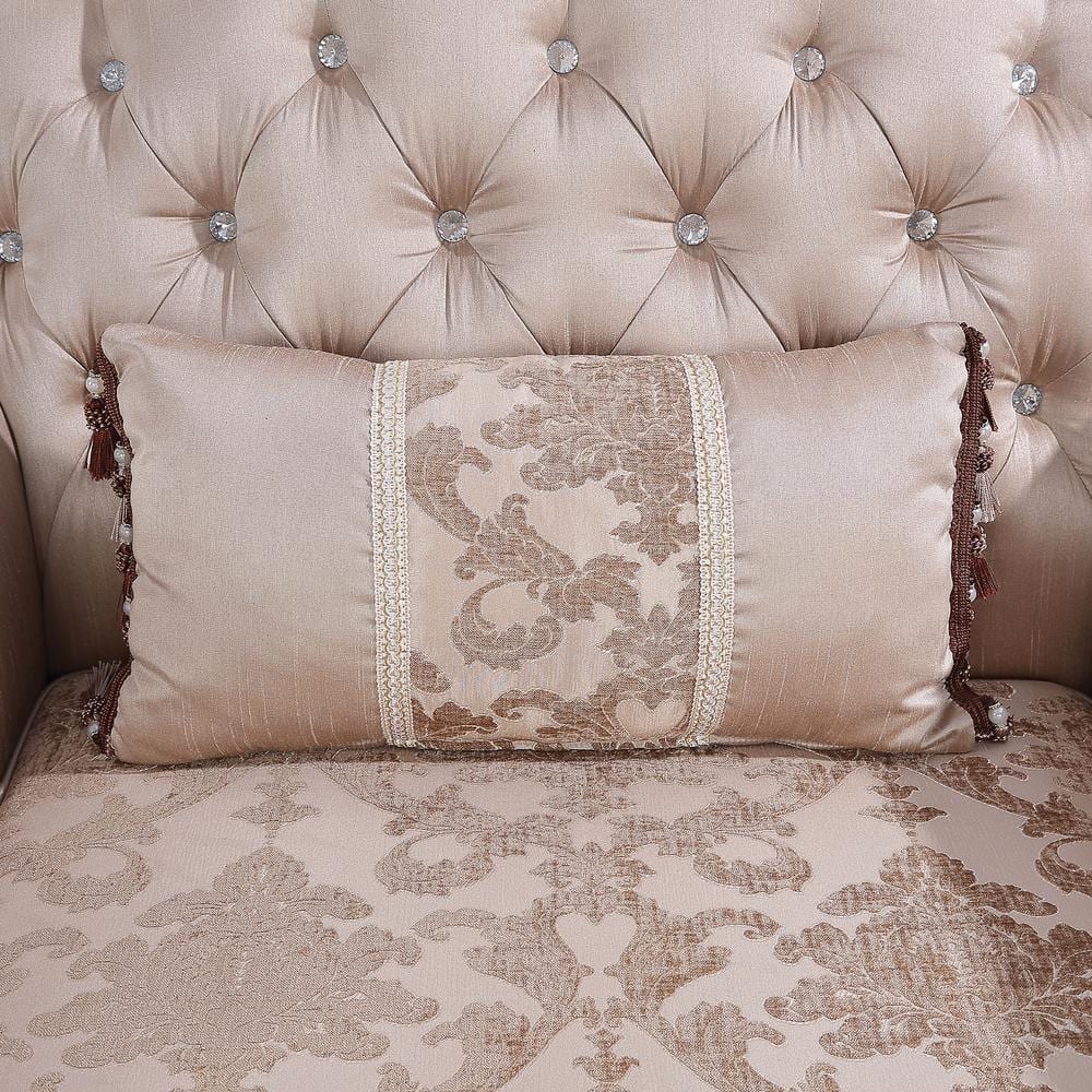 Light Brown Floral Fabric Camelback Loveseat with Nailhead Trim