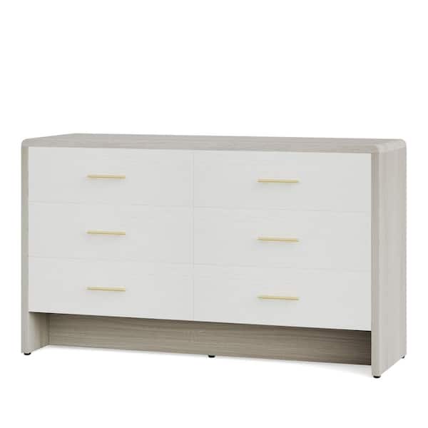 BYBLIGHT White and Gray 6 Drawer 55 in. Wide Chest of Drawers