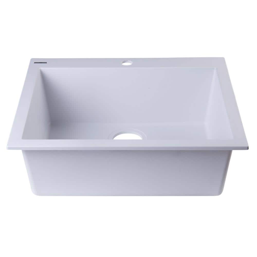 24" White Granite Composite Single Bowl Kitchen Sink