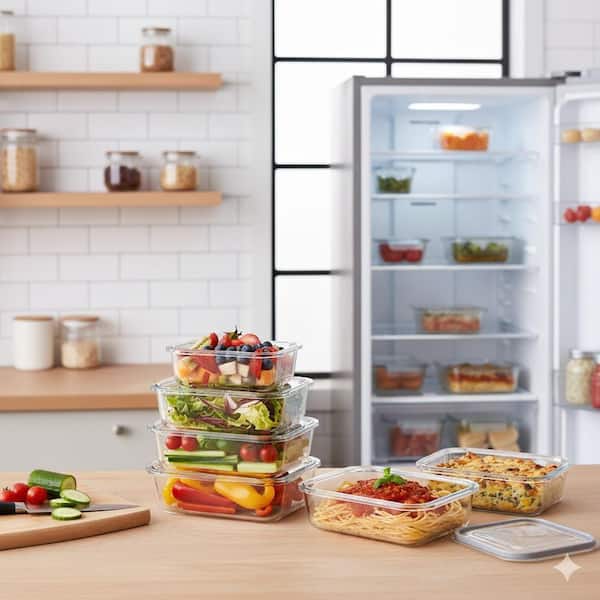 Glass Food Storage Containers with Airtight Lids Microwave Oven Freezer Dishwasher Safe Stackable 5-Pack 22oz