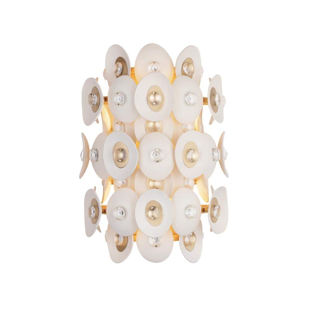 Gold and White Coconut Shell 2-Light Wall Sconce