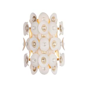 Niu 11 in. 2-Light Contemporary Fawn Gold Wall Sconce with Coconut Shell Accents