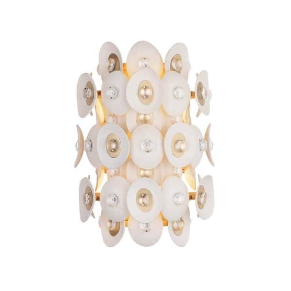 Metropolitan Niu 11 in. 2-Light Contemporary Fawn Gold Wall Sconce with Coconut Shell Accents