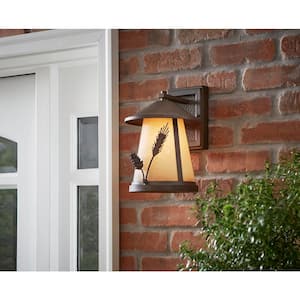 Lodge 10.63 in. 1-Light Weathered Spruce Outdoor Wall Lantern Sconce