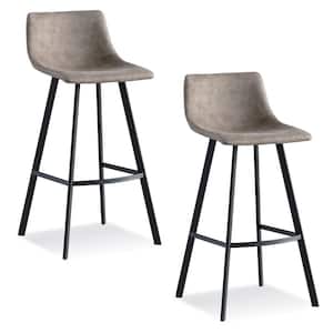 Favorite Finds Matte Black Steel Base Bar Stool with Dapple Gray Faux Leather Seat (Pack of 2)