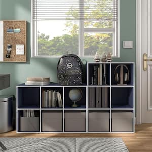 Quincy 35.27 in. Tall Stackable Steel Blue Engineered Wood 6-Shelf Modern Modular Bookcase