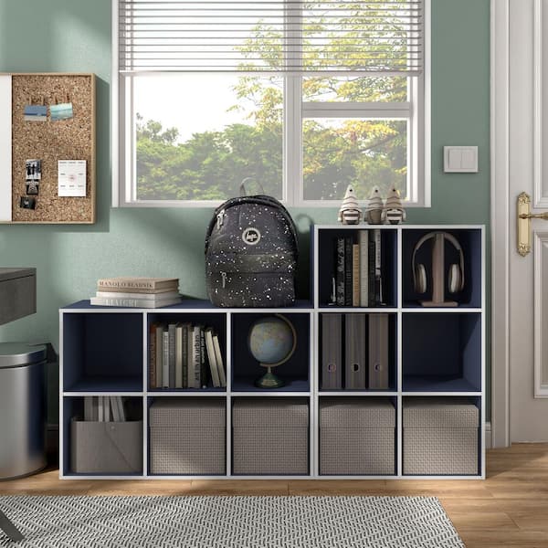Furniture of America Quincy 35.27 in. Tall Stackable Steel Blue Engineered Wood 6-Shelf Modern Modular Bookcase