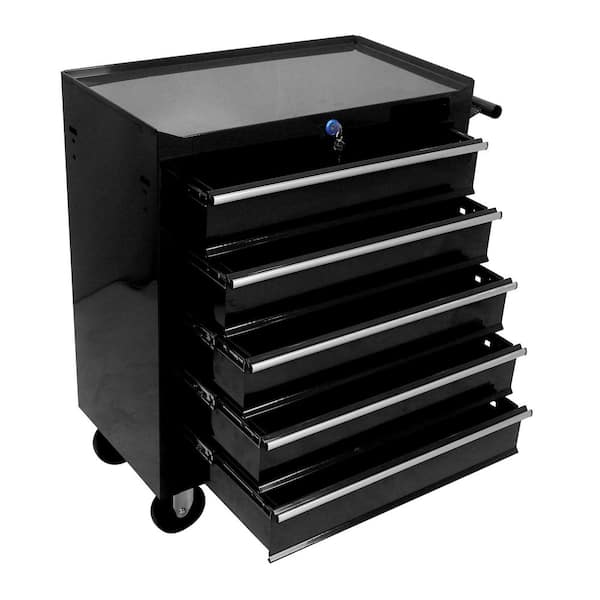 13 in. 5 Drawer Tool Chest, Side Tool Cabinets for Garage Storage with 4 Wheels and Locking System, Black