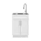 All-in-One Stainless Steel 24 in Laundry Sink with Faucet and Storage Cabinet in White