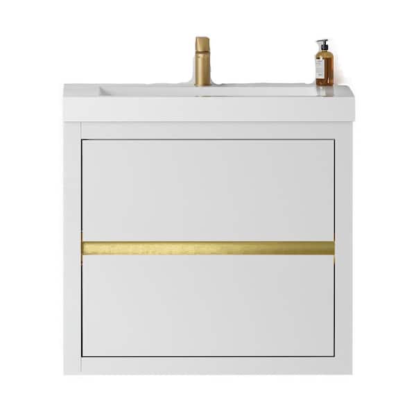 23.62 in. W x 19.69 in. D x 22.44 in. H Wall-Mounted Bath Vanity in Glossy White with White Resin Top