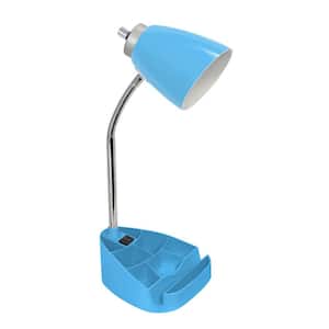 18.5 in. Gooseneck Organizer Desk Lamp with Holder and Charging Outlet, Blue