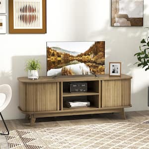 Oak TV Stand Entertainment Center Fits TVs up to 55 in. with Adjustable Shelves and Sliding Doors