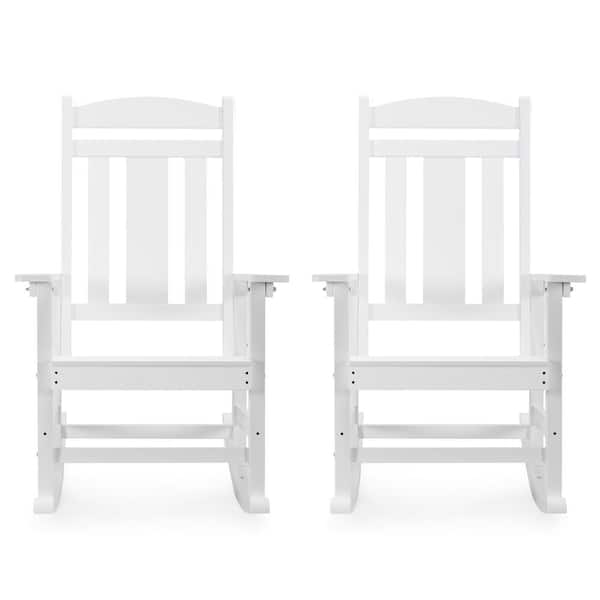 LUE BONA White Plastic Outdoor Indoor All Weather Resistant Patio Outdoor Rocking Chair (Set of 2)