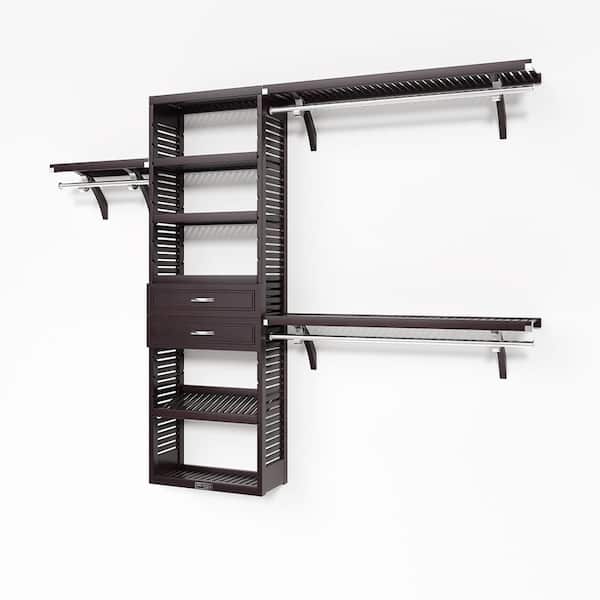 72 in. W - 120 in. W Espresso Reach in with 2 Drawers 12 in. Shelf Wood Closet System
