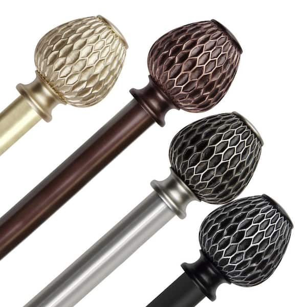 EMOH 1" Dia Adjustable 66-120" Single Curtain Rod in Satin Nickel with Adalee Finials