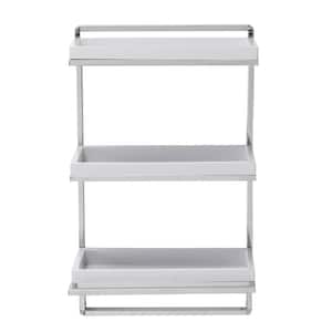 15.75 in. W Wall Mounted 3 Tier Bathroom Shelf with Towel Bar and Removable Trays in White and Chrome
