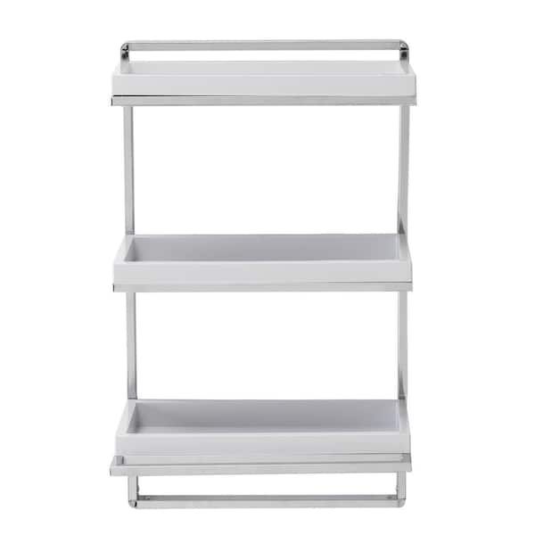 Danya B 15 75 In W Wall Mounted 3 Tier Bathroom Shelf With Towel Bar And Removable Trays White Chrome Ha80583 The Home Depot - Chrome Bathroom Wall Shelf Towel Rail