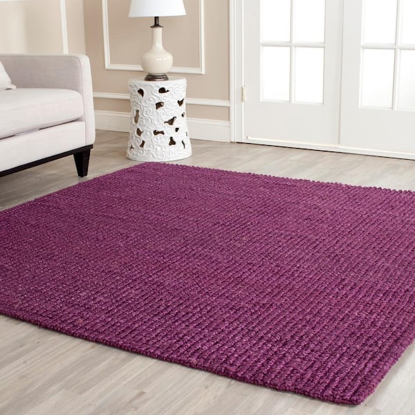 Natural Fiber Purple 6 ft. x 6 ft. Woven Crosstitch Square Area Rug