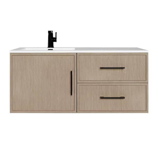 Cutler Kitchen and Bath Razza 42 in. W x 18.25 in. D x 20 in. H Single Sink Wall Mounted Bath Vanity in Flavie with Cultured Marble Top in White
