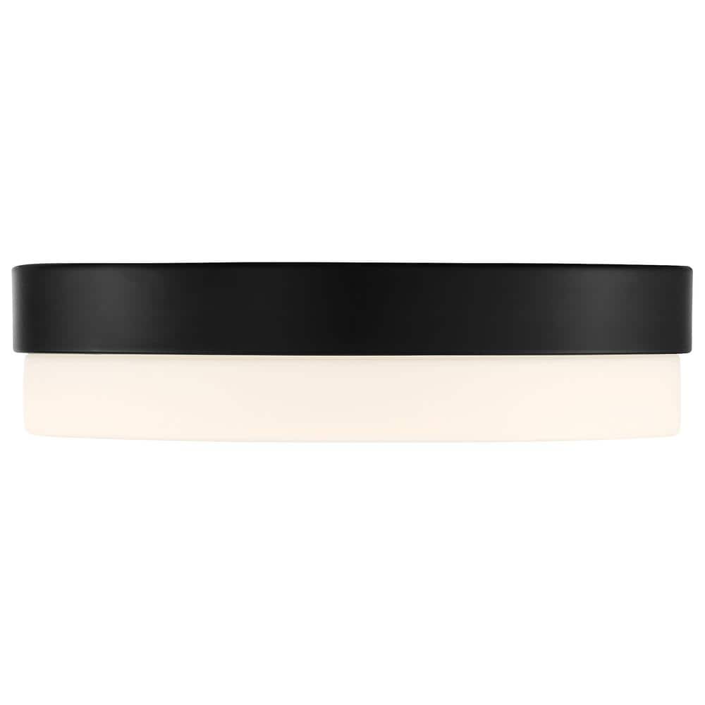 Sleek Matte Black LED Drum Flush Mount with Opal Globe