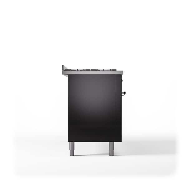 Nostalgie II 60 in. Dual Fuel Natural Gas Range with 9-Burnerss, Griddle, Chrome Trim in Glossy Black