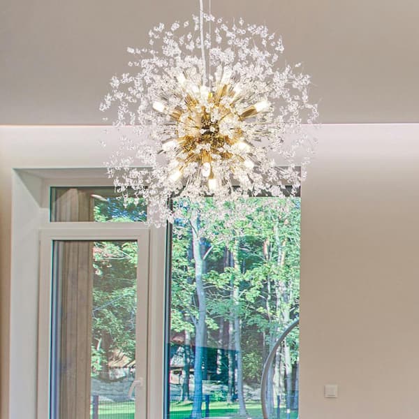Modern 12-Light Chrome Chandelier Pendant Lighting 3 Color Temperature Switch Adjusting Ceiling Light Fixtures