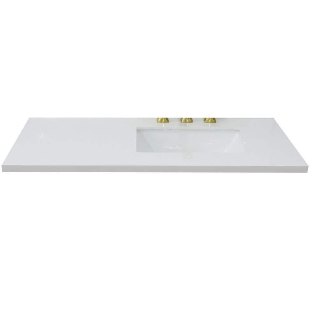 43 in. White Quartz Top with Single White Ceramic Rectangular Sink