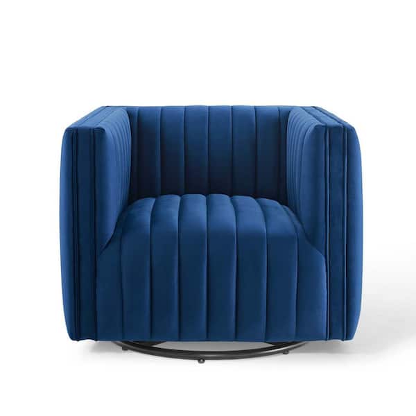 MODWAY Conjure Channel Navy Tufted Performance Velvet Swivel Armchair