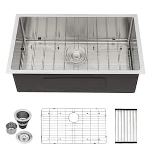 33 in. Undermount Single Bowl 16-Gauge Stainless Steel Kitchen Sink with Bottom Grid and Strainer