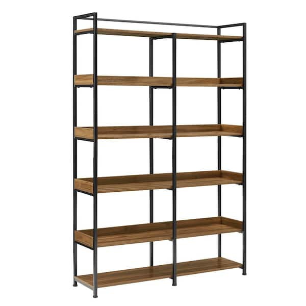 Himimi 6 Tier Industrial Bookshelf, 71 Tall Steel Structure + Wood Board Rustic Bookshelf with Wall Anchor, Multipurpose Shelf Unit, Op