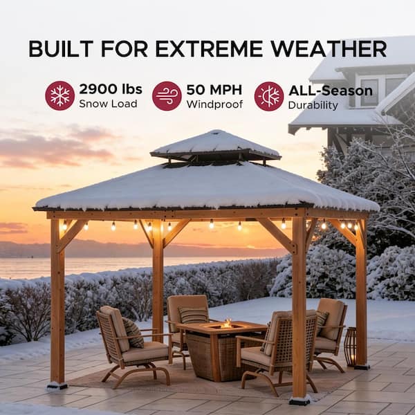 Sunjoy 11 ft. x 11 ft. Black 2-Tier Wooden Frame Hardtop Gazebo
