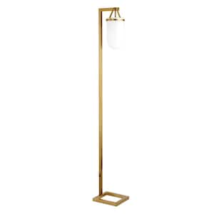 68 in. Gold and White 1 1-Way (On/Off) Arc Floor Lamp for Living Room with Glass Dome Shade