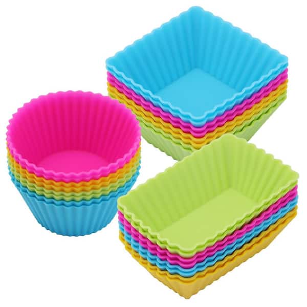 24 Pack Silicone Muffin Cups, Cupcake Liners Molds for Baking, 3 Shapes Lunch Box Bento Dividers, Colorsful