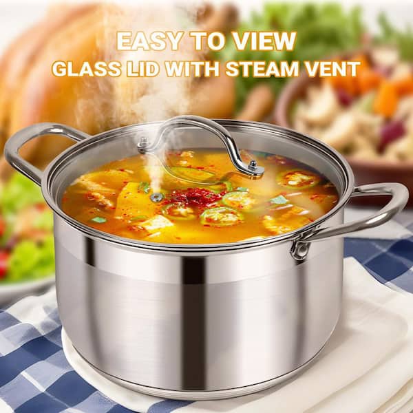 8 qt. Stainless Steel Stock Pot with Nonstick for Pasta, Soup, Spaghetti, Canning, Boiling, and Simmering (1-Pack)
