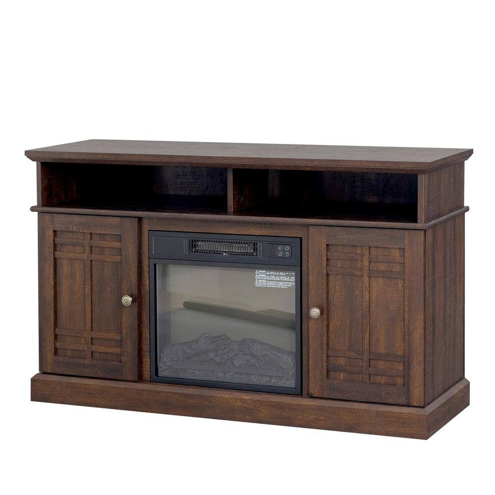 47.64 in. W x 15.75 in. D x 29.13 in. H Brown Linen Cabinet with TV Stand and Electric Fireplace, Antique Brown