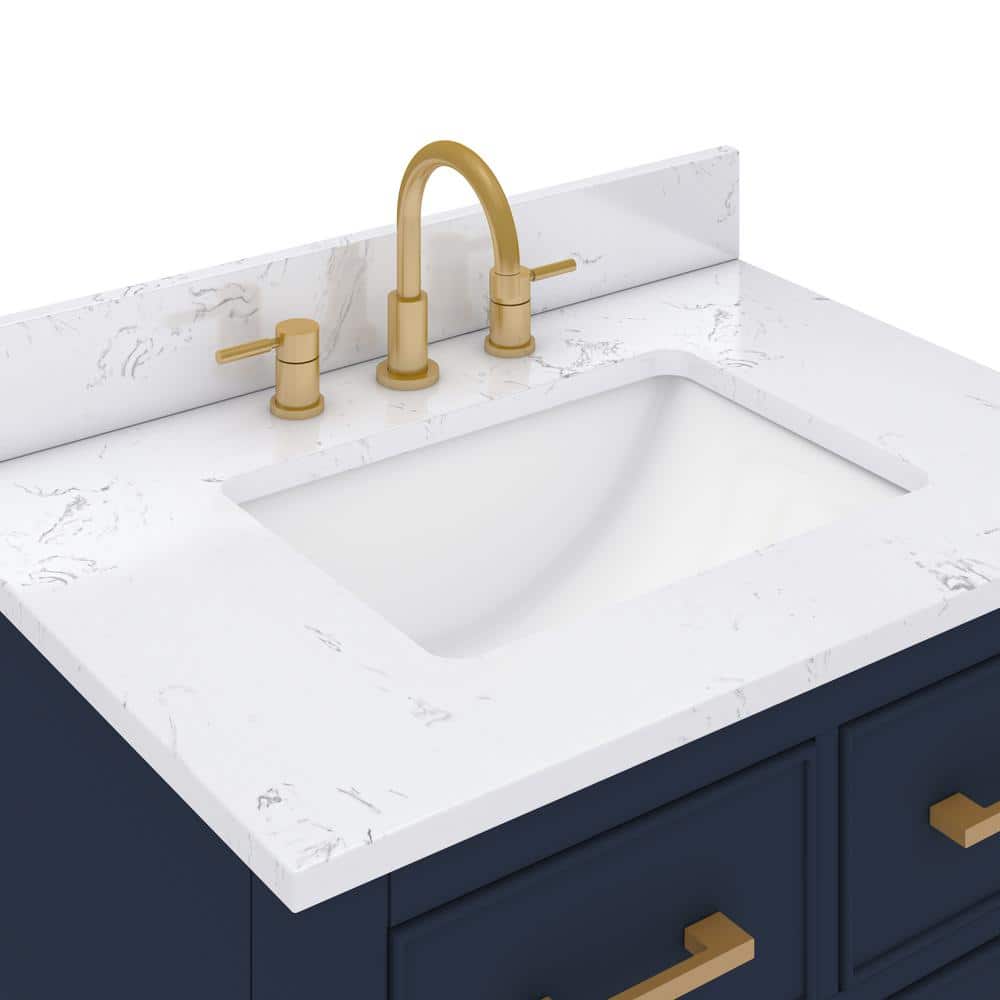 Navy Blue and Gold 31'' Single Bathroom Vanity with Engineered Marble Top
