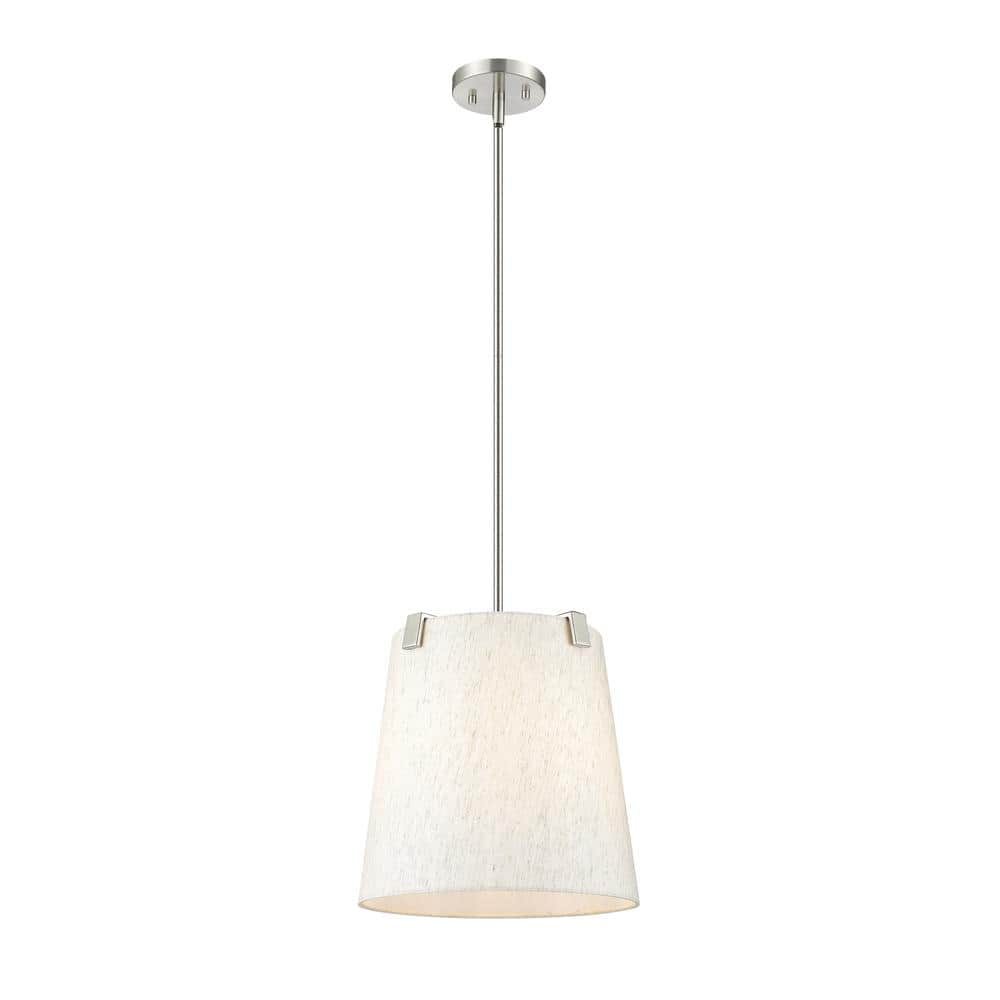 Weston 13 in. 3-Light Brushed Nickel Shaded Pendant Light with Cream Fabric