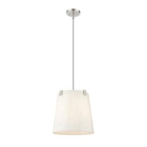 Weston 13 in. 3-Light Brushed Nickel Shaded Pendant Light with Cream Fabric Shade, No Bulbs Included