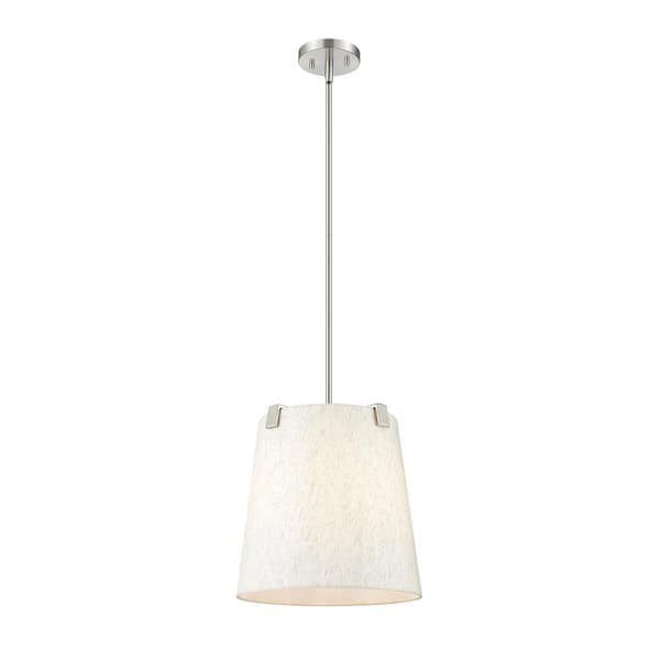 Unbranded Weston 13 in. 3-Light Brushed Nickel Shaded Pendant Light with Cream Fabric Shade, No Bulbs Included