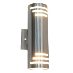 2-Light Stainless Steel Outdoor Wall Lantern Sconce