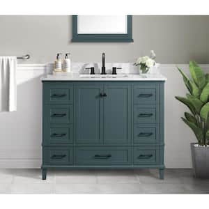 Merryfield 43 in. Single Sink Freestanding Antigua Green Bath Vanity with White Carrara Marble Top (Assembled)