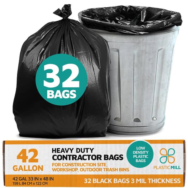33 in. W x 48 in. H. 42 Gal. 3 mil Black Contractor Bags (32-Count)