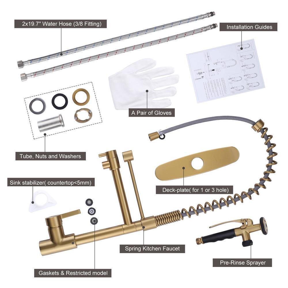 Brushed Gold Single Handle Pull-Out Kitchen Faucet with Deck Plate