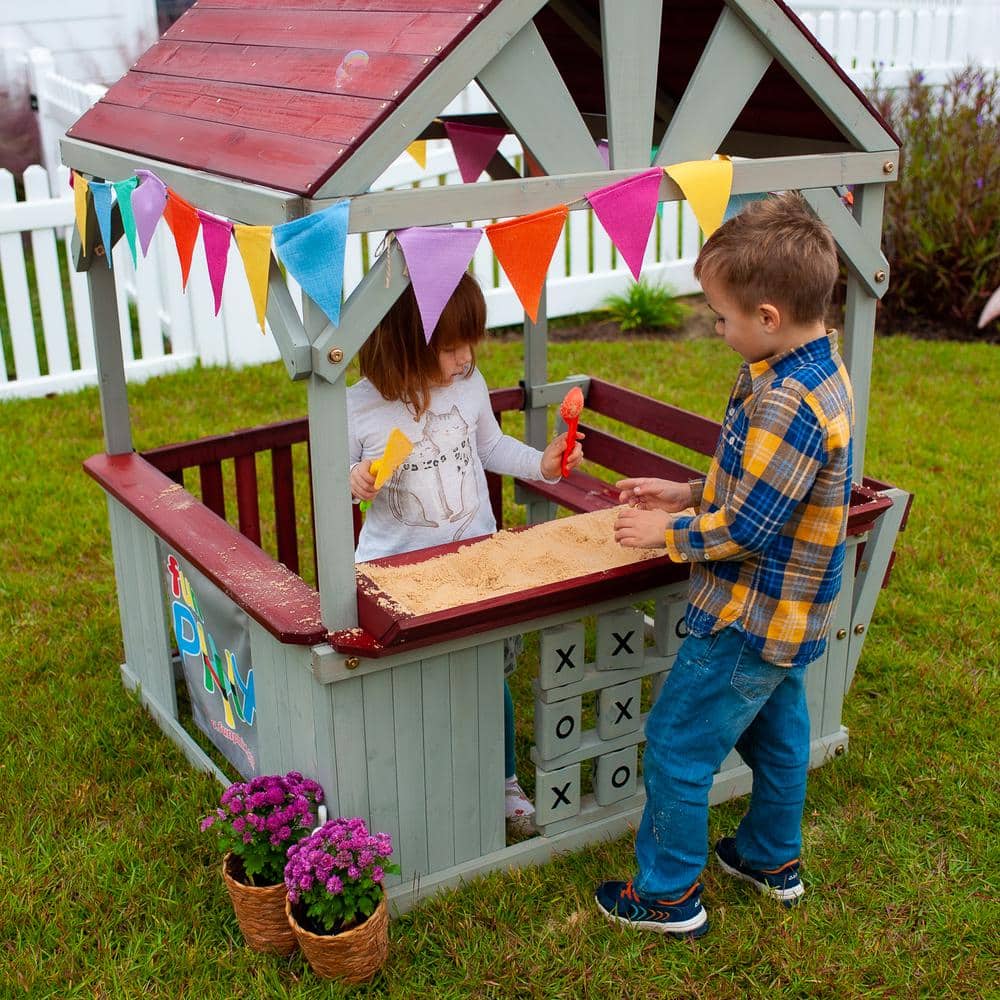 Cedar Wood Kids Outdoor Playhouse with Sandbox and Tic Tac Toe