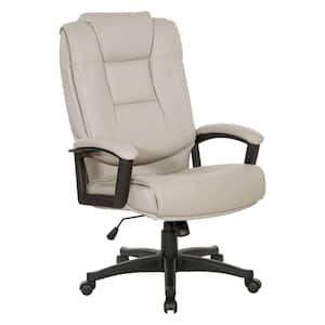 Bonded Leather Seat Adjustable Height Lumbar Support Tilt Ergonomic High Back Chair in Taupe with Adjustable Arms