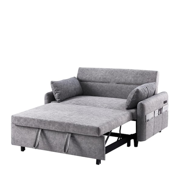 55.1 in. Gray Microfiber 2-Seater Loveseat with Adjustable Backrest and USB Ports