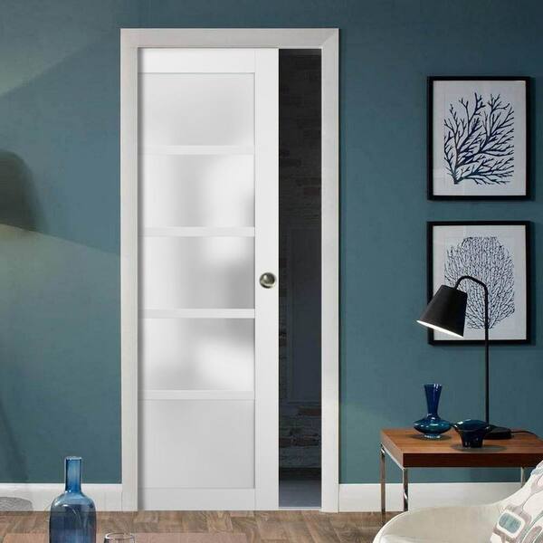 24 in. x 96 in. Single Panel White Finished Solid MDF Sliding Door with Pocket Hardware