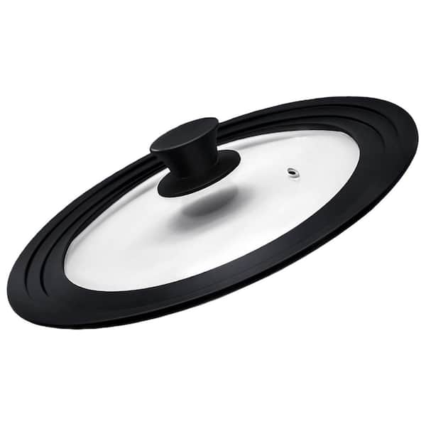 Black 12 in. Tempered Glass Universal Lid for Pots Pans Skillets With Heat Resistant Silicone Rim and Tempered Glass